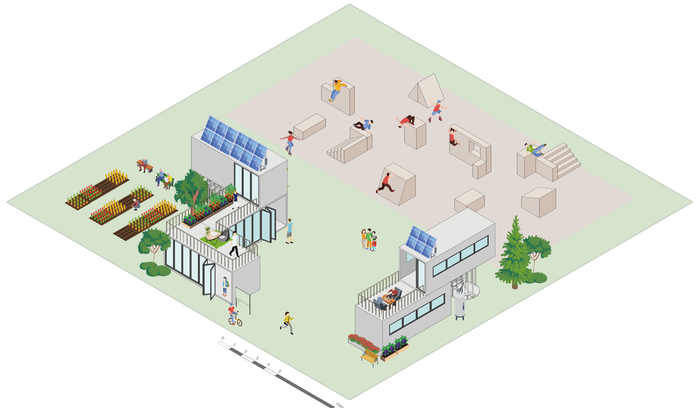 Large node arranged for physical training and shared gardening
