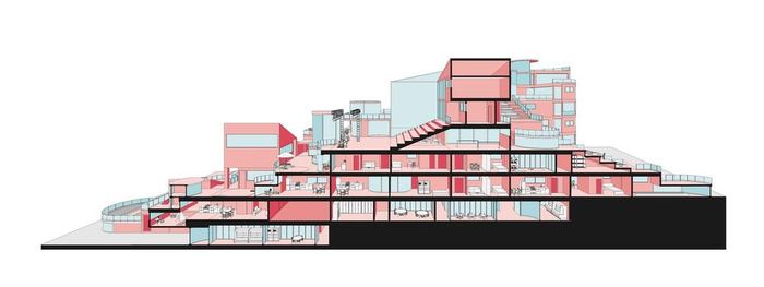 Long section through the communal housing proposal