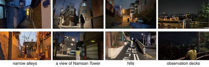 Narrow alleys, views of Namsan Tower, hills and observation decks